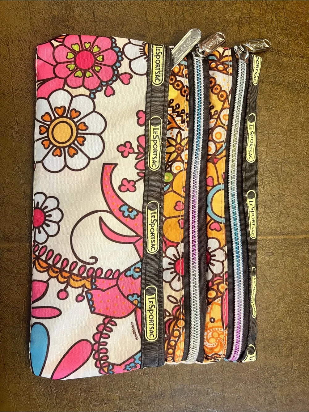 LeSportsac  Floral Multi-Zip Pouch - Pink, Orange, White, Blue